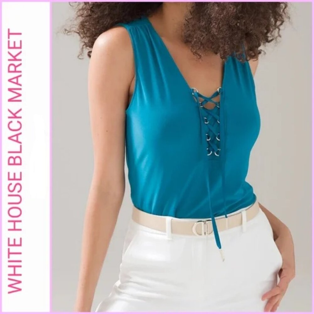 Teal Turquoise Lace-Up Tank Top - Picture 1 of 6